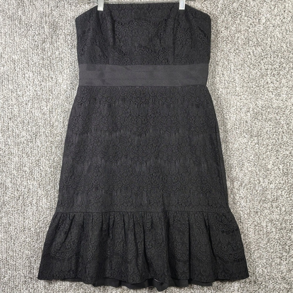 WHBM Lace Strapless Dress Black Ruffle Bottom Cocktail Womens 6 Whimsygoth